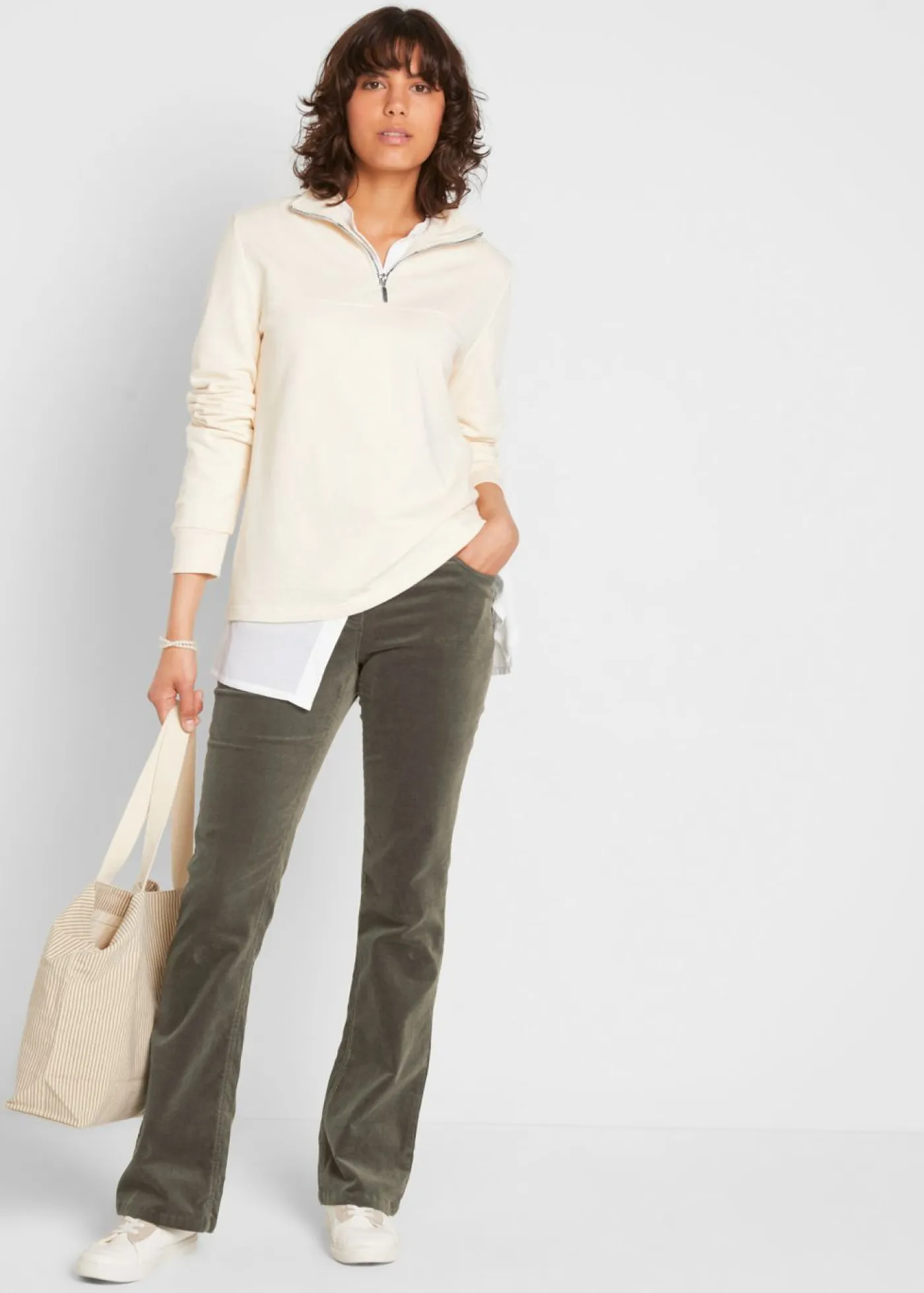 Hot Pantalón de pana elástico de corte recto Mujer Pantalones