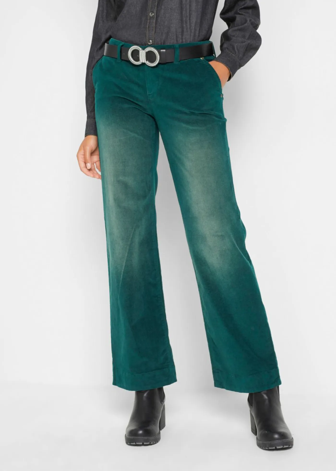 Best Pantalón de pana elástico de corte ancho Mujer Pantalones