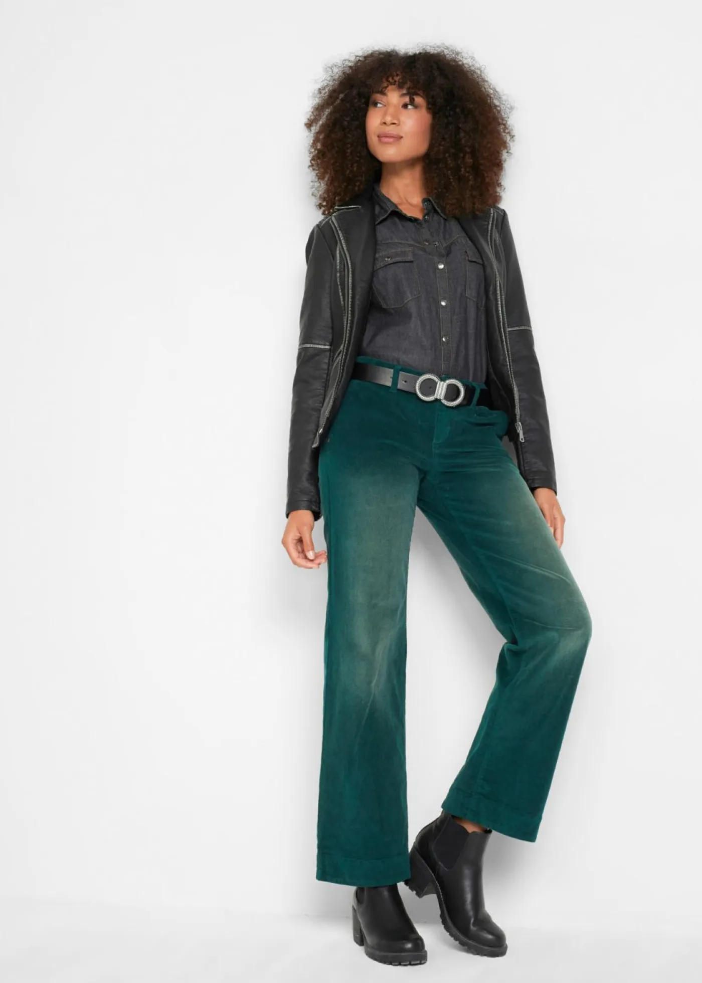 Best Pantalón de pana elástico de corte ancho Mujer Pantalones