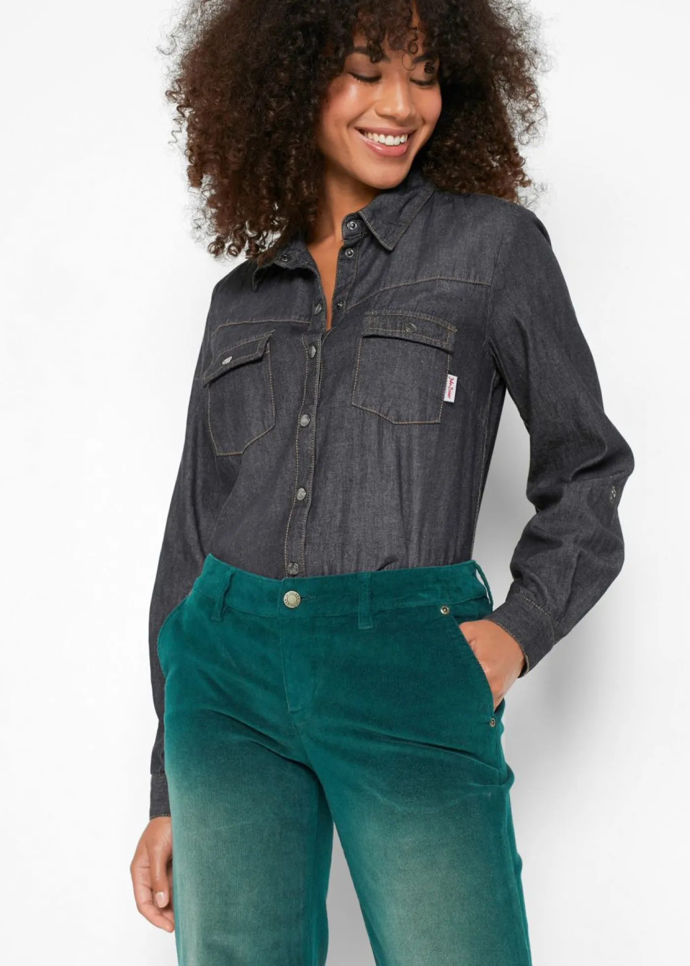 Best Pantalón de pana elástico de corte ancho Mujer Pantalones
