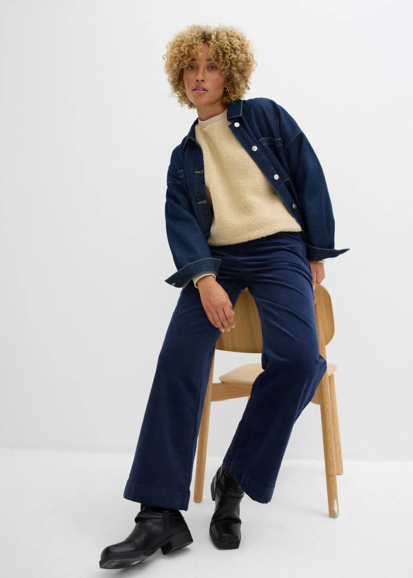 Sale Pantalón de pana elástico y ancho, high waist Mujer Pantalones