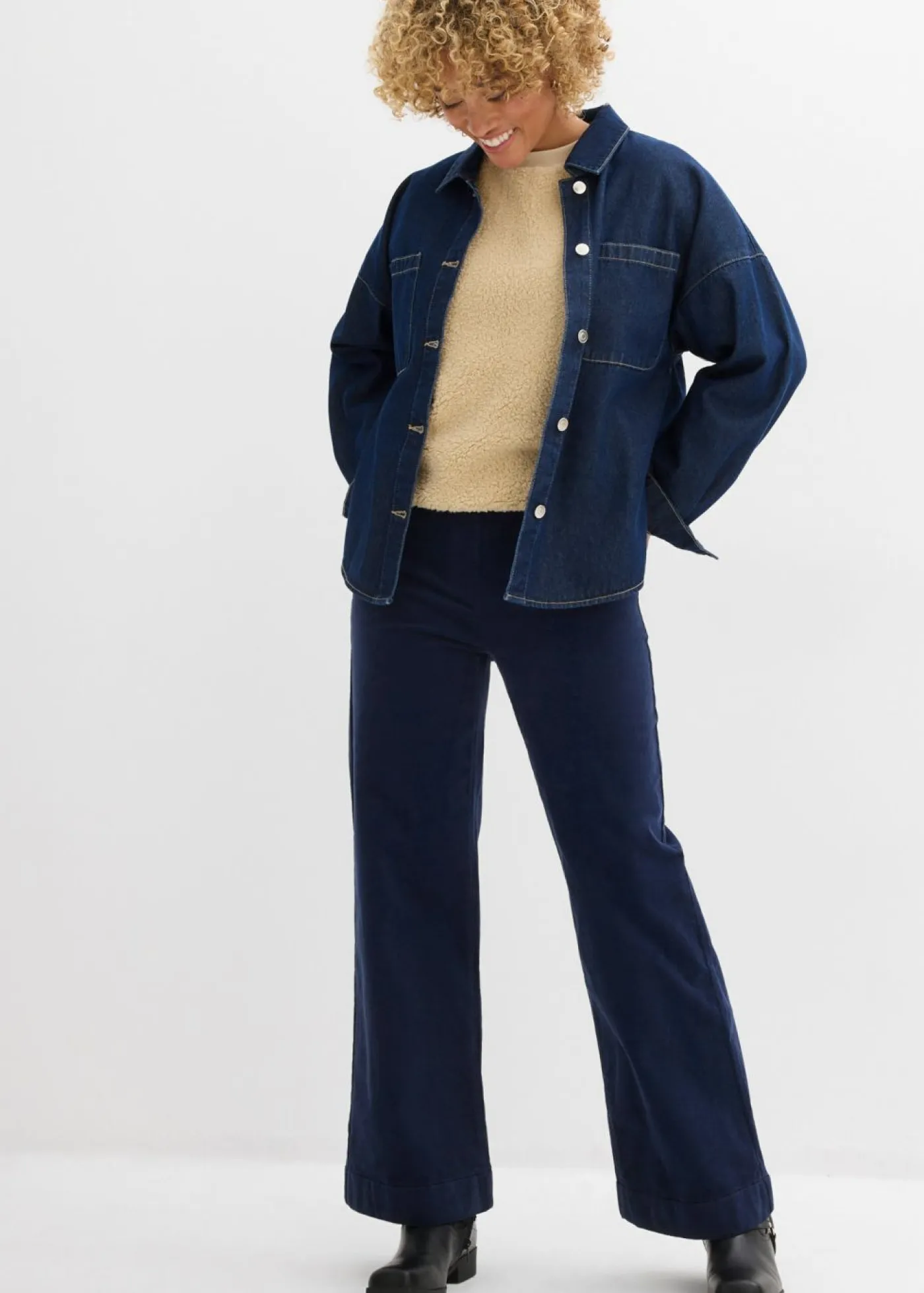 Sale Pantalón de pana elástico y ancho, high waist Mujer Pantalones