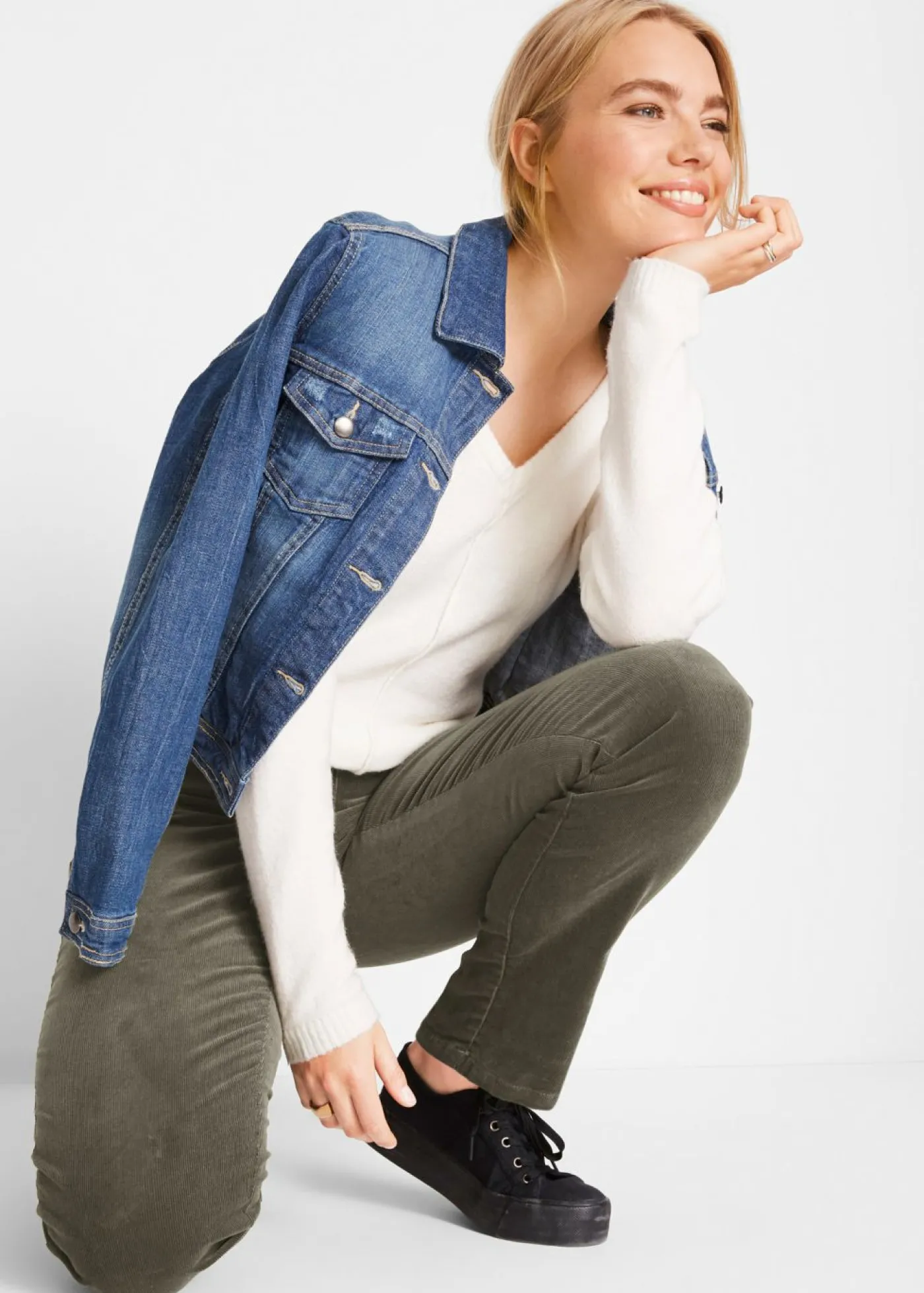 Pantalón de pana elásticos, straight Mujer Pantalones
