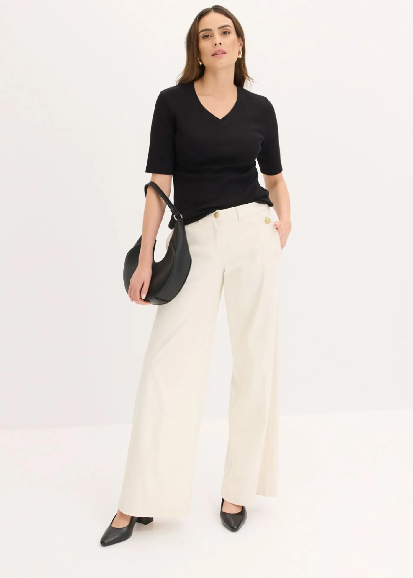 Hot Pantalón de pernera ancha con elástico Mujer Pantalones