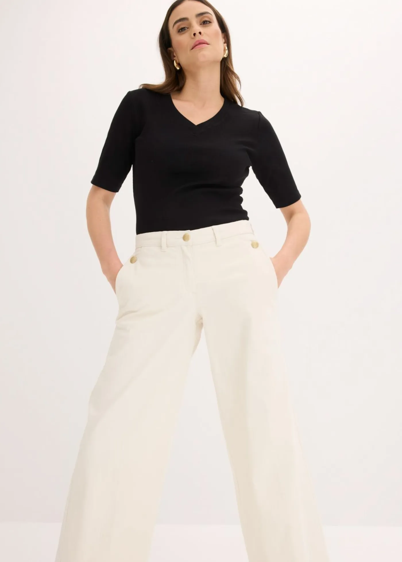 Hot Pantalón de pernera ancha con elástico Mujer Pantalones