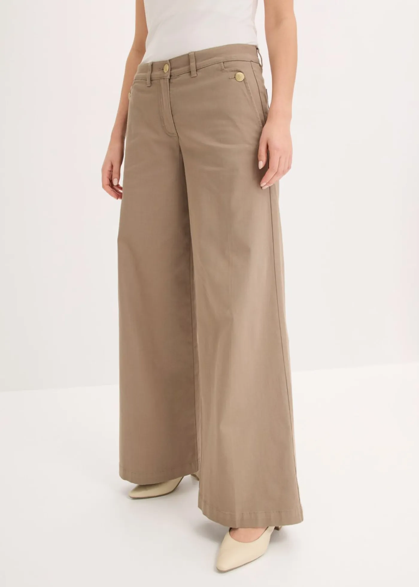 New Pantalón de pernera ancha con elástico Mujer Pantalones