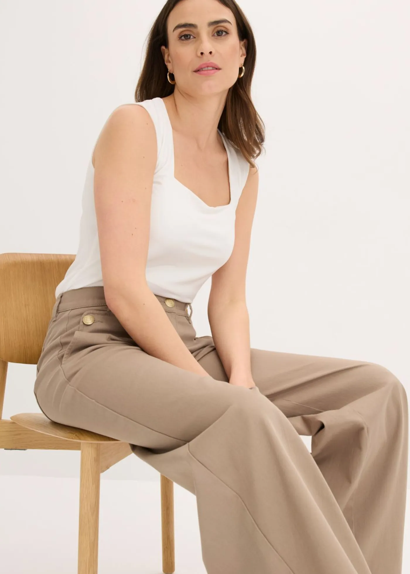New Pantalón de pernera ancha con elástico Mujer Pantalones