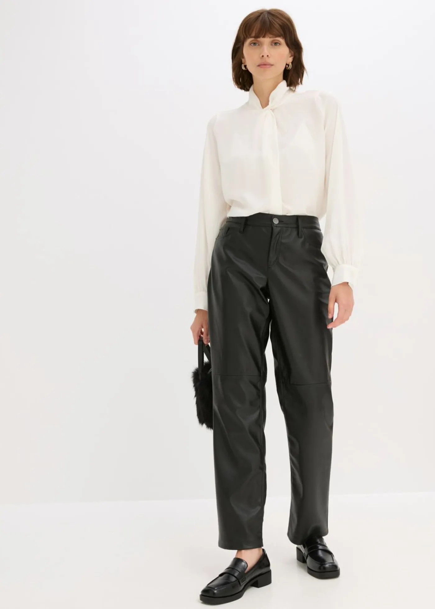 Pantalón de piel sintética con cintura cómoda Mujer Pantalones