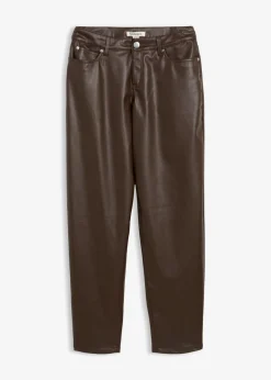 Discount Pantalón de piel sintético con corte barrel y talle medio Mujer Pantalones