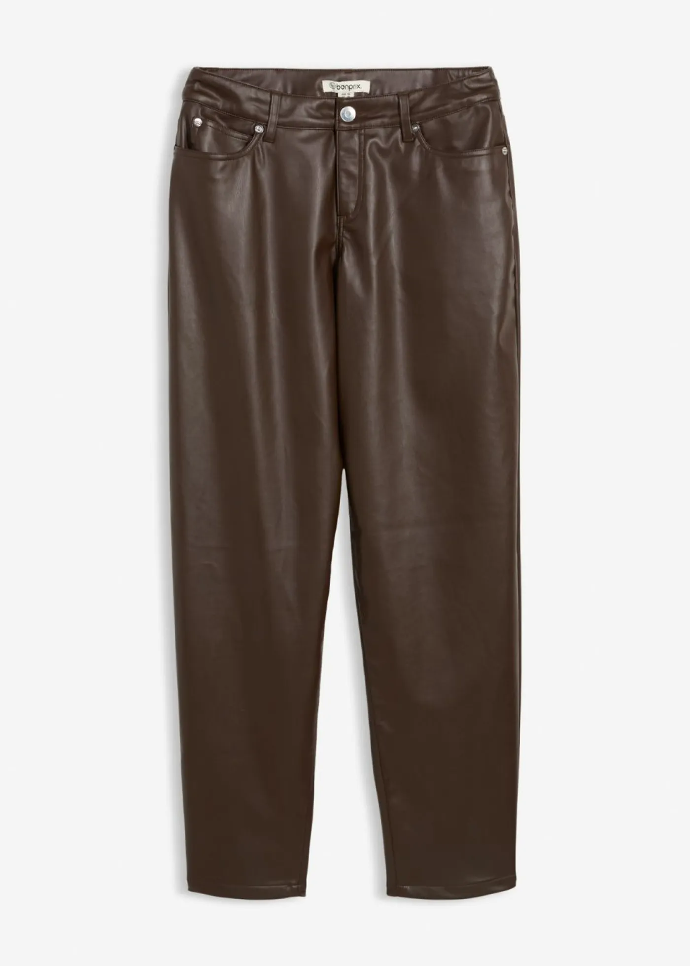 Discount Pantalón de piel sintético con corte barrel y talle medio Mujer Pantalones