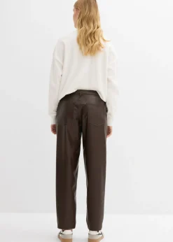 Discount Pantalón de piel sintético con corte barrel y talle medio Mujer Pantalones