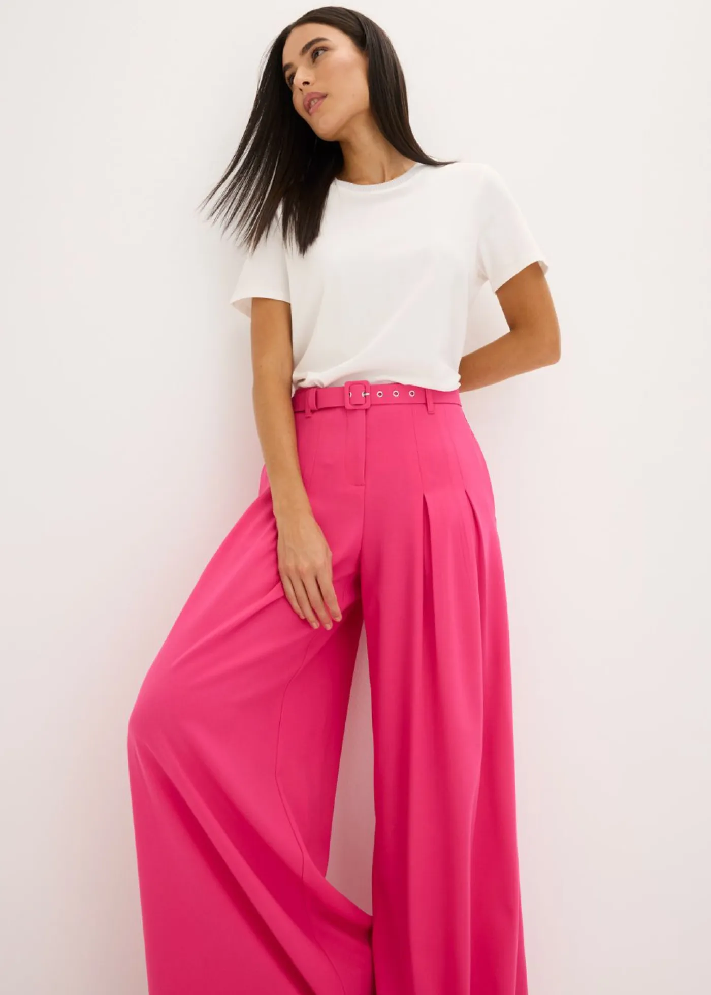 Discount Pantalón de pinzas con cinturón (2 piezas) Mujer Pantalones