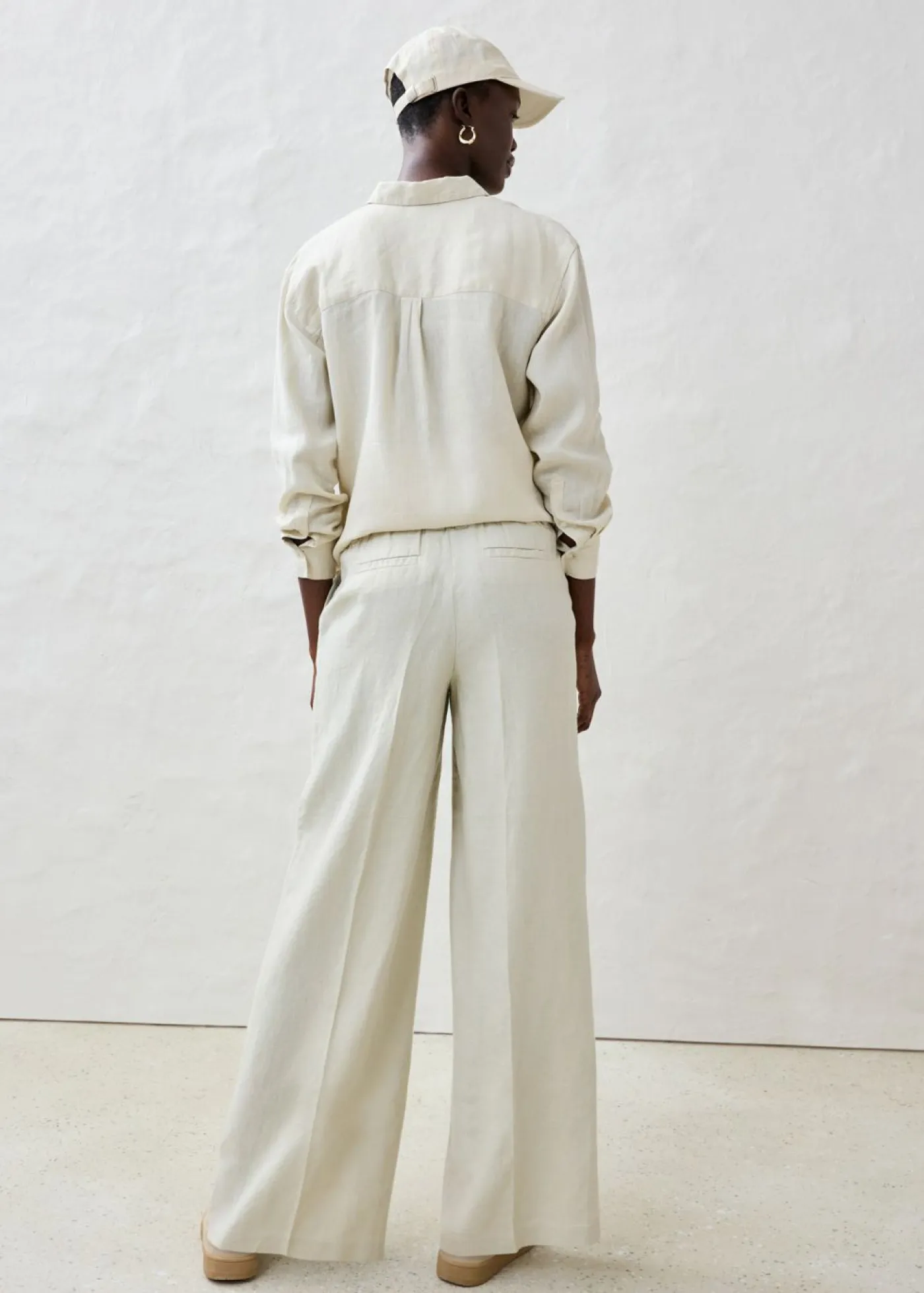 Outlet Pantalón de pinzas de lino puro Mujer Premium|Pantalones