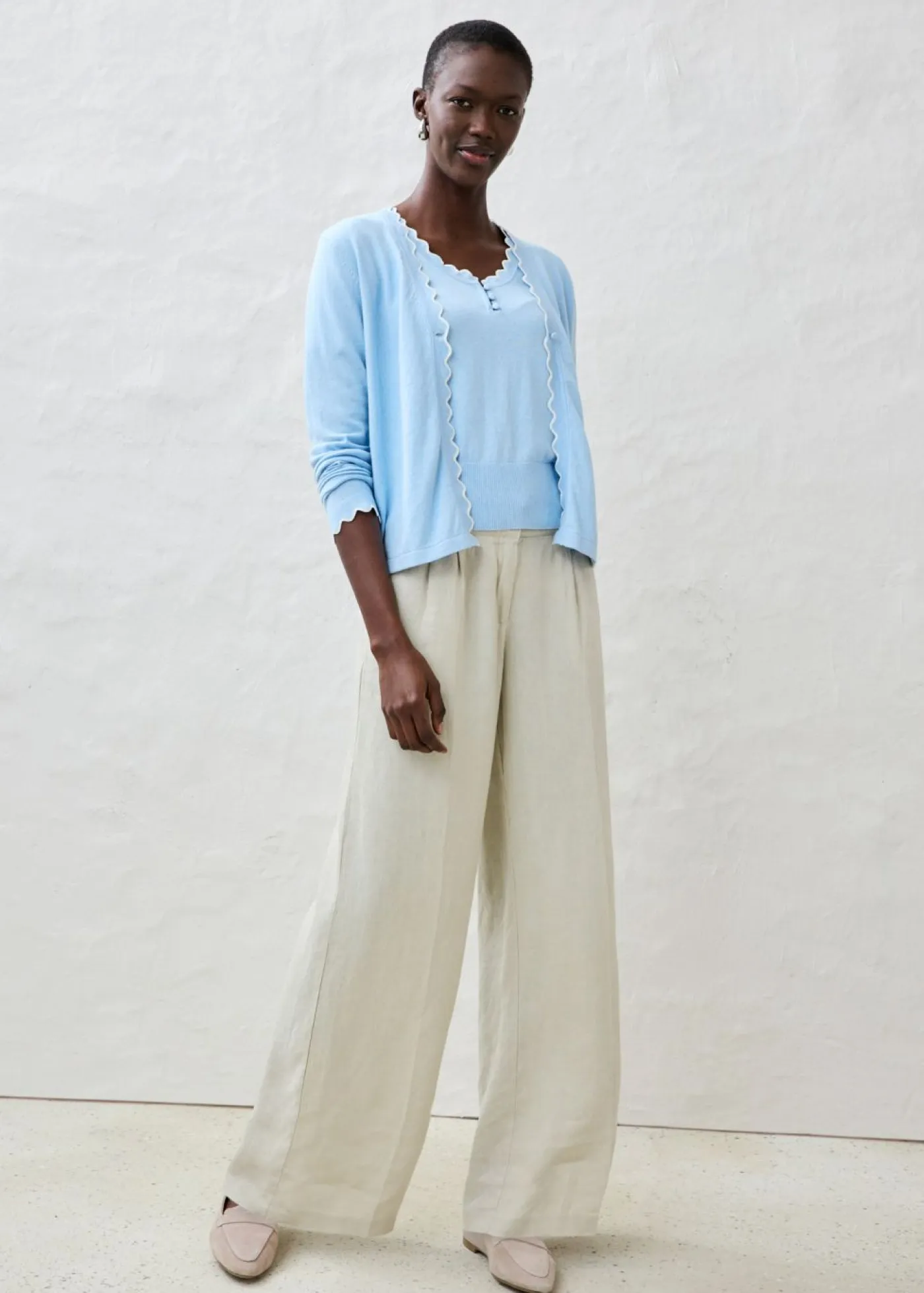Outlet Pantalón de pinzas de lino puro Mujer Premium|Pantalones