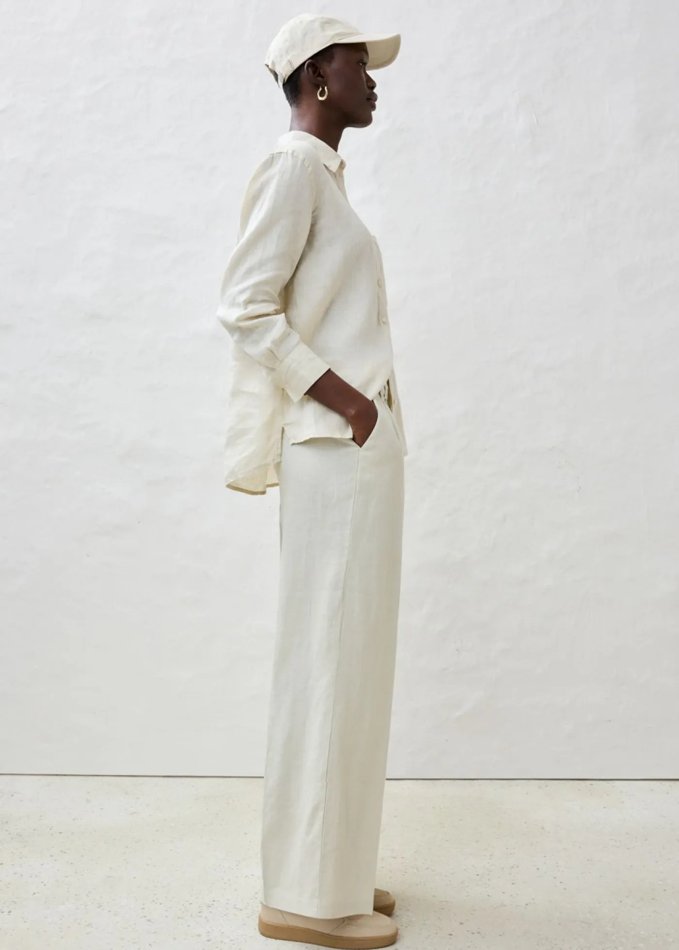 Outlet Pantalón de pinzas de lino puro Mujer Premium|Pantalones
