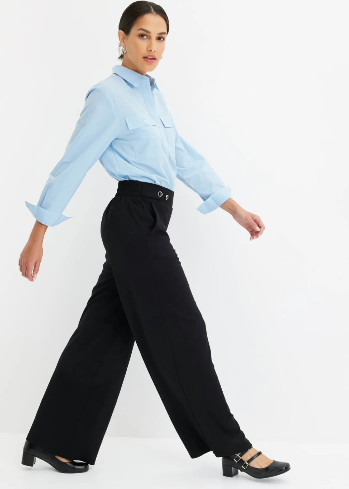 Pantalón de punto con cierre decorativo Mujer Pantalones
