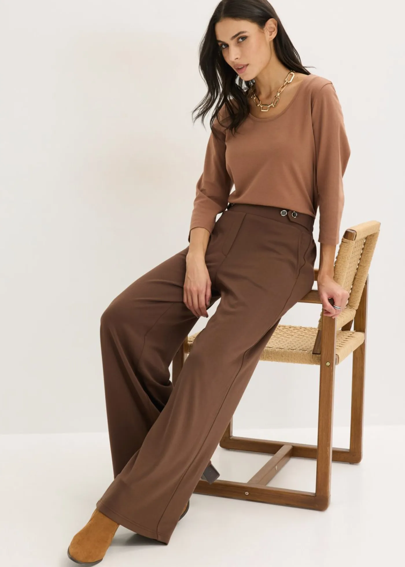 Sale Pantalón de punto con cierre decorativo Mujer Pantalones