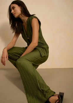 New Pantalón de punto con plisado Mujer Pantalones