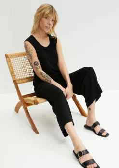 Pantalón de punto de canalé con cinturilla cómoda Mujer Pantalones