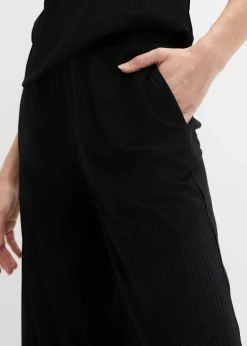 Pantalón de punto de canalé con cinturilla cómoda Mujer Pantalones