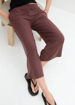 New Pantalón de punto de canalé con cinturilla cómoda Mujer Pantalones