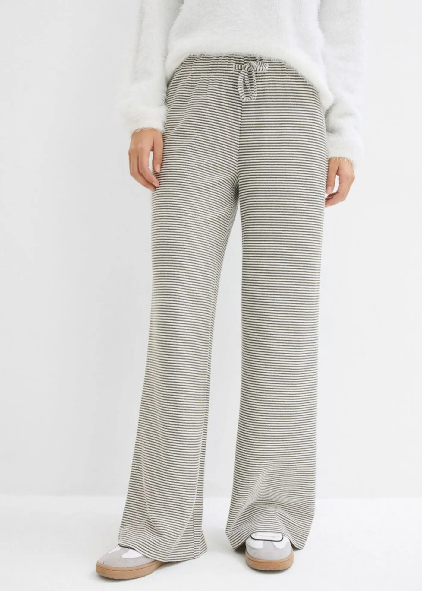 Best Pantalón de punto de mezcla de algodón con cordón y diseño de rayas Mujer Pantalones