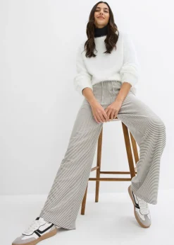 Best Pantalón de punto de mezcla de algodón con cordón y diseño de rayas Mujer Pantalones