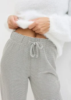 Best Pantalón de punto de mezcla de algodón con cordón y diseño de rayas Mujer Pantalones