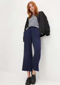 Pantalón de punto de mezcla de viscosa fluida, largo 7/8 Mujer Pantalones|Novedades