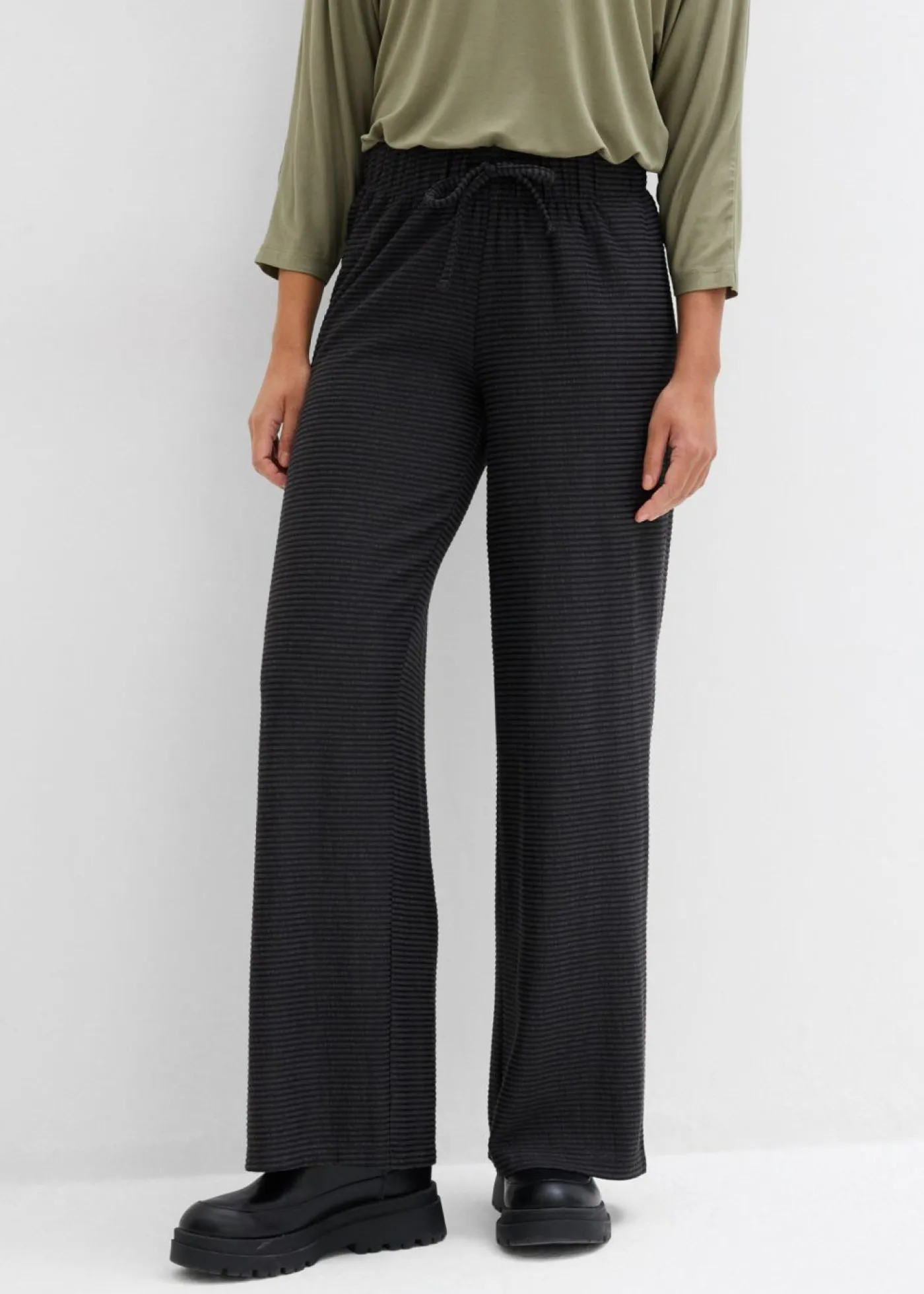 Clearance Pantalón de punto de mezcla de algodón con cordón y diseño de rayas Mujer Pantalones