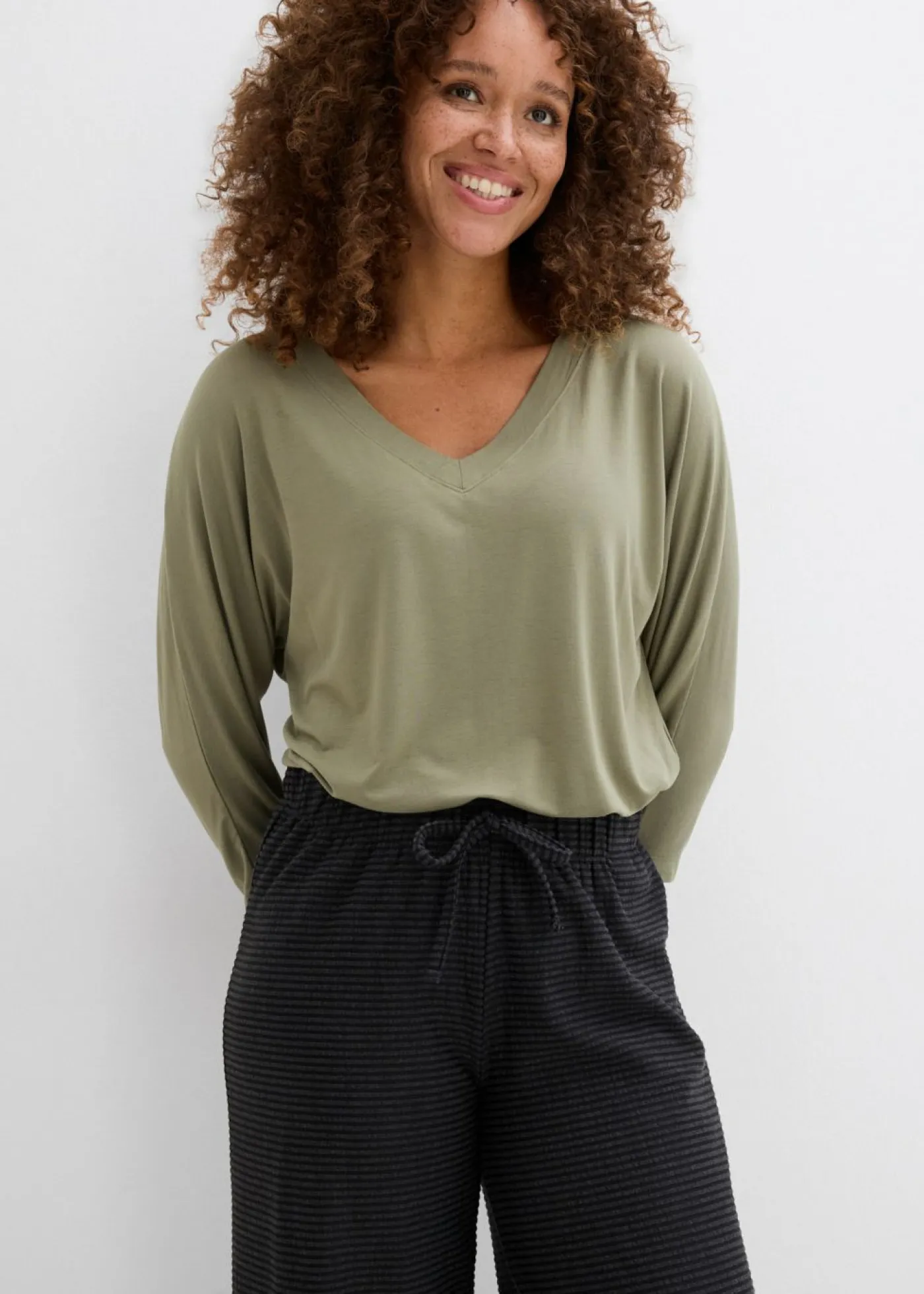 Clearance Pantalón de punto de mezcla de algodón con cordón y diseño de rayas Mujer Pantalones