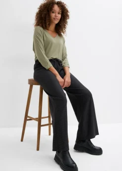 Clearance Pantalón de punto de mezcla de algodón con cordón y diseño de rayas Mujer Pantalones