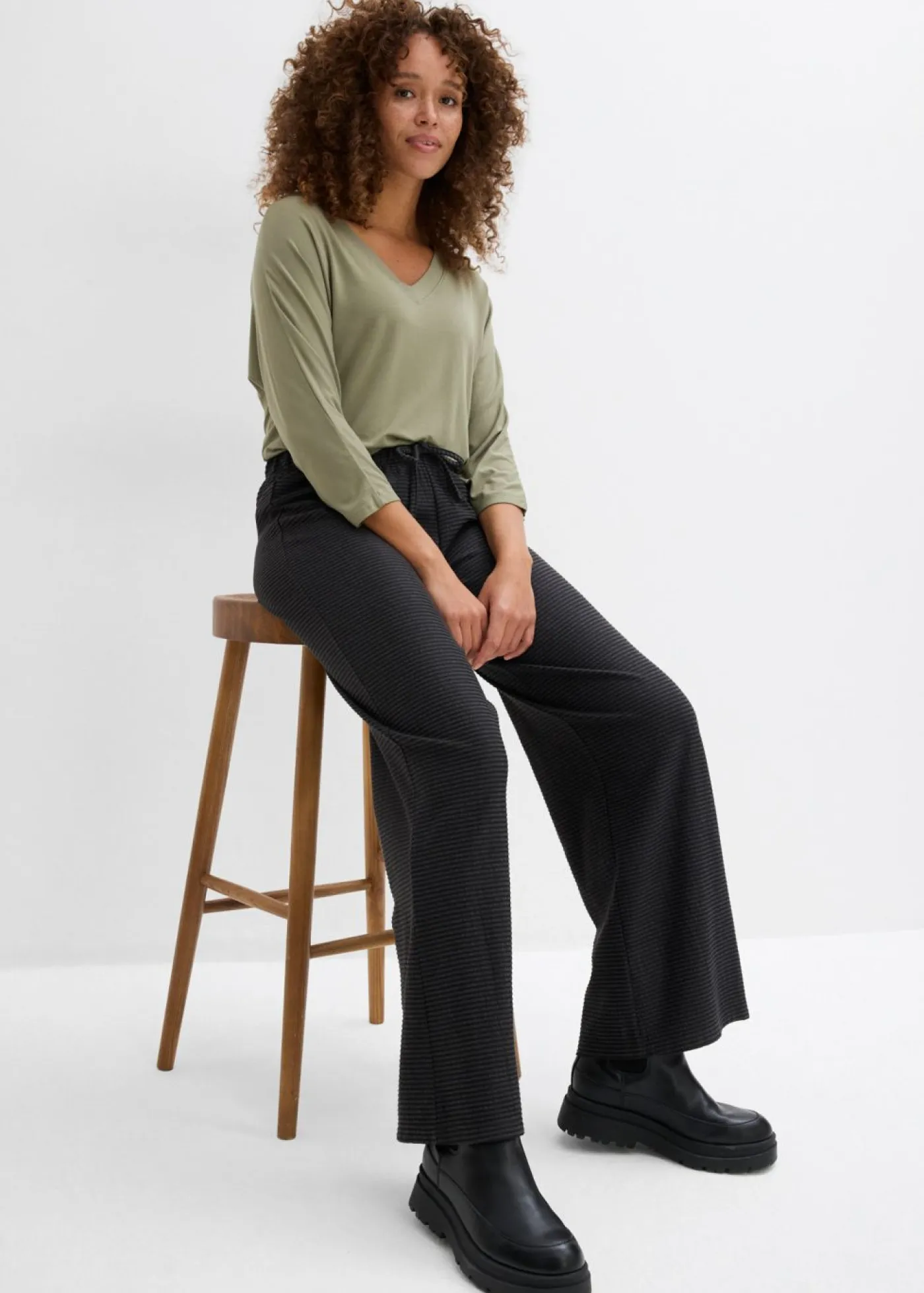 Clearance Pantalón de punto de mezcla de algodón con cordón y diseño de rayas Mujer Pantalones