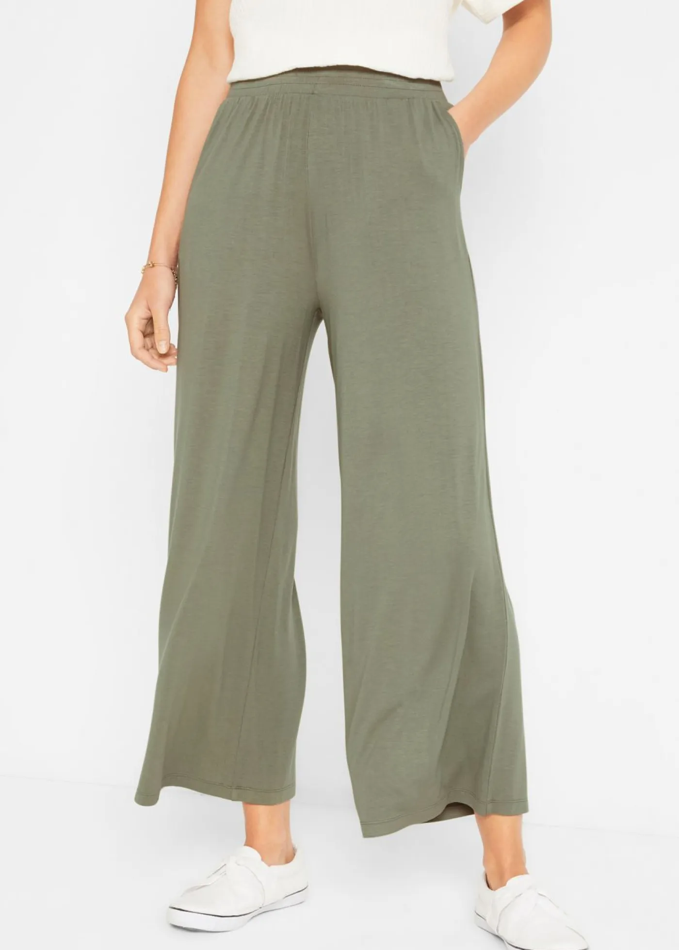 New Pantalón de punto de mezcla de viscosa fluida, largo 7/8 Mujer Pantalones|Novedades