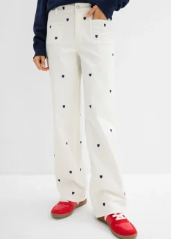 Online Pantalón de sarga con bordado Mujer Pantalones