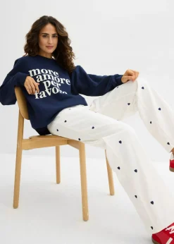 Online Pantalón de sarga con bordado Mujer Pantalones