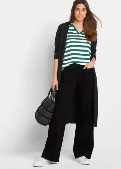 Clearance Pantalón de sarga con pernera acampanada y cintura cómoda Mujer Pantalones