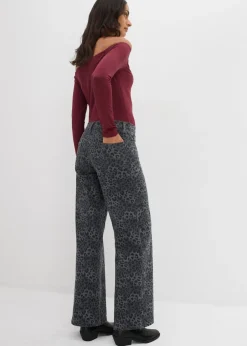 Best Pantalón de sarga con perneras anchas y estampado de leopardo Mujer Pantalones