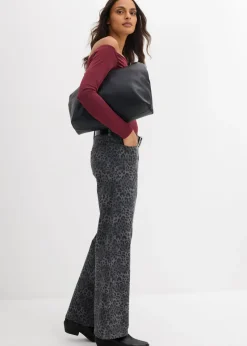 Best Pantalón de sarga con perneras anchas y estampado de leopardo Mujer Pantalones