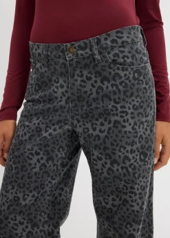 Best Pantalón de sarga con perneras anchas y estampado de leopardo Mujer Pantalones