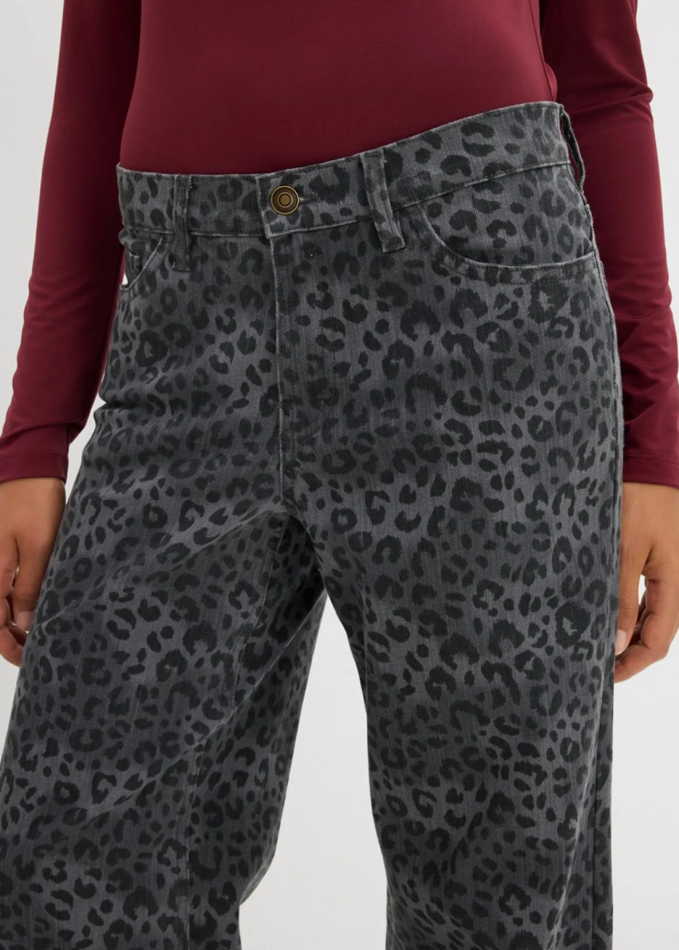 Best Pantalón de sarga con perneras anchas y estampado de leopardo Mujer Pantalones