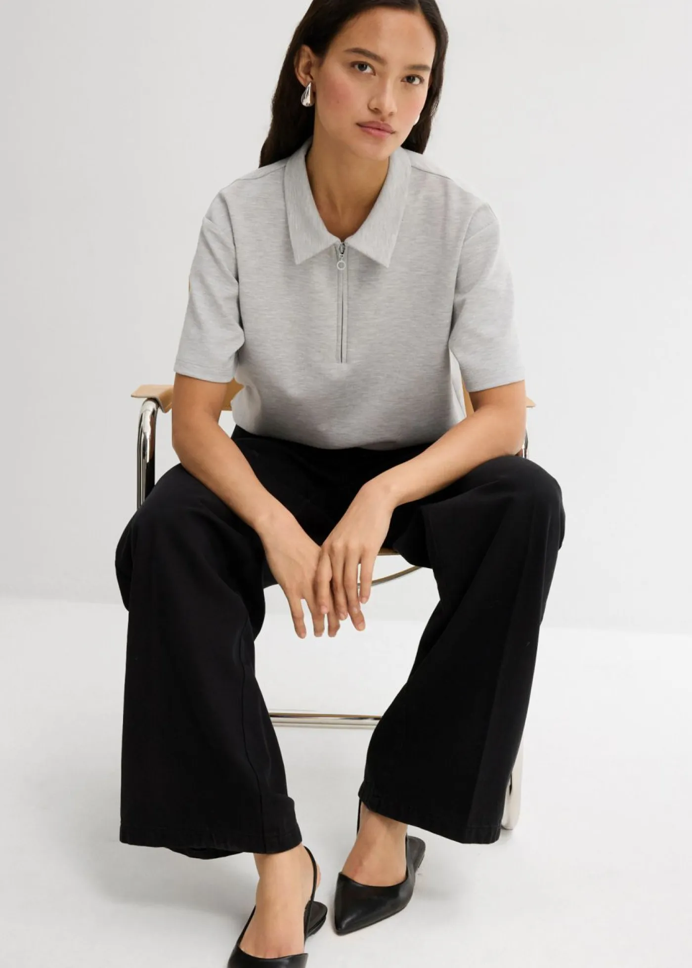 Clearance Pantalón de sarga de algodón puro con pinzas Mujer Esenciales|Pantalones