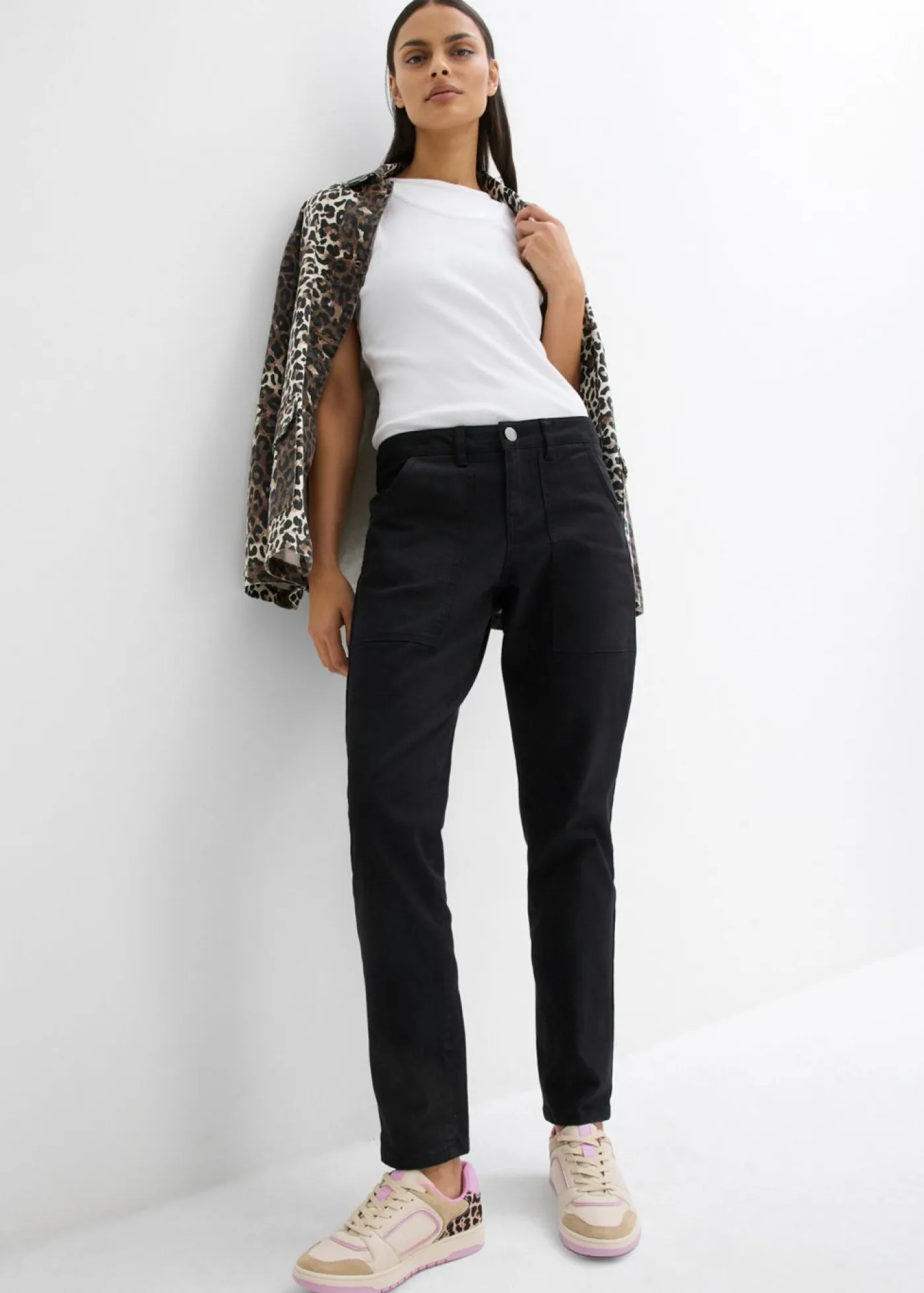 Outlet Pantalón de sarga en mezcla de algodón elástico Mujer Pantalones