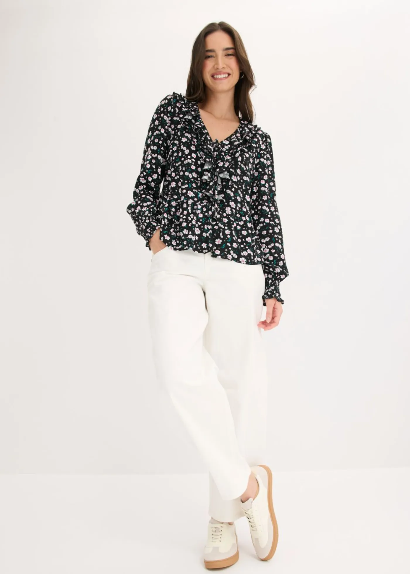 Best Pantalón de sarga en mezcla de algodón elástico Mujer Pantalones|Novedades