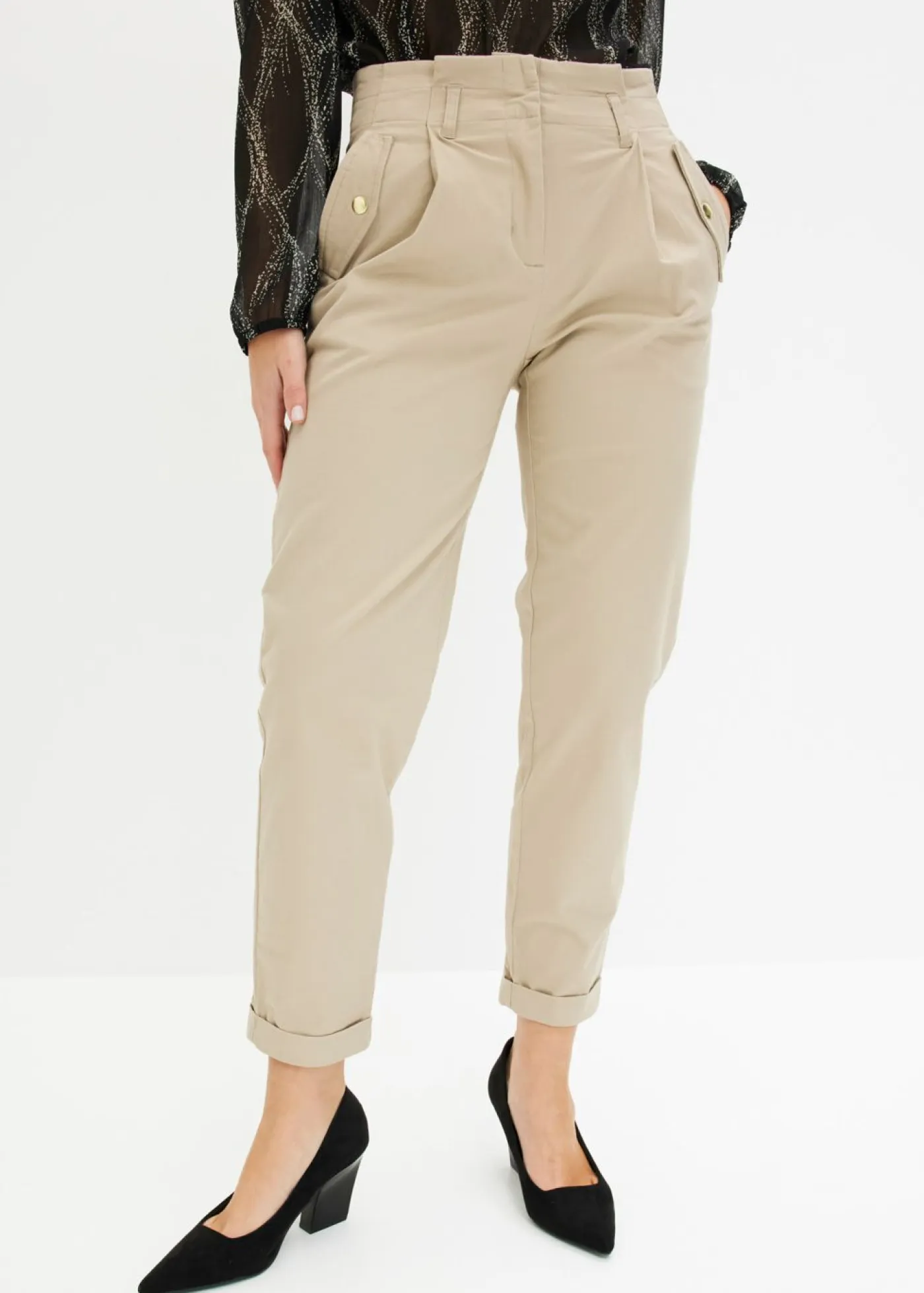Hot Pantalón de sarga tipo paperbag Mujer Pantalones