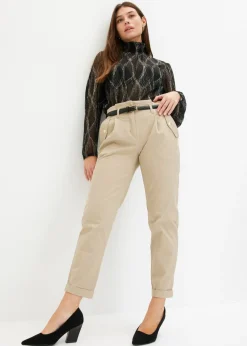 Hot Pantalón de sarga tipo paperbag Mujer Pantalones