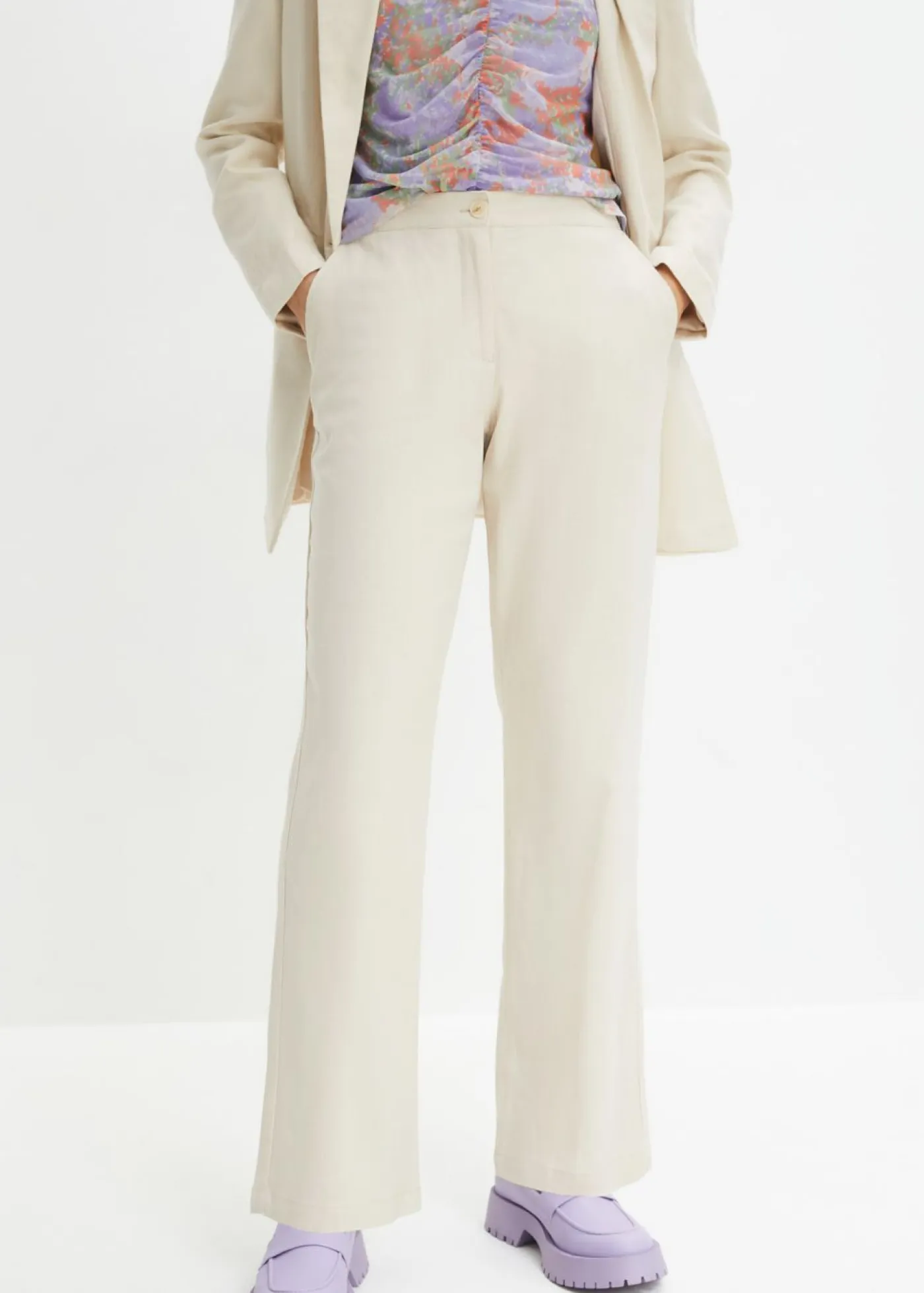 Discount Pantalón de talle alto de mezcla de lino y viscosa Mujer Pantalones