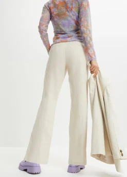 Discount Pantalón de talle alto de mezcla de lino y viscosa Mujer Pantalones