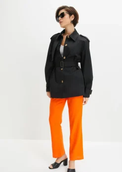 Hot Pantalón de talle alto de mezcla de lino y viscosa Mujer Pantalones