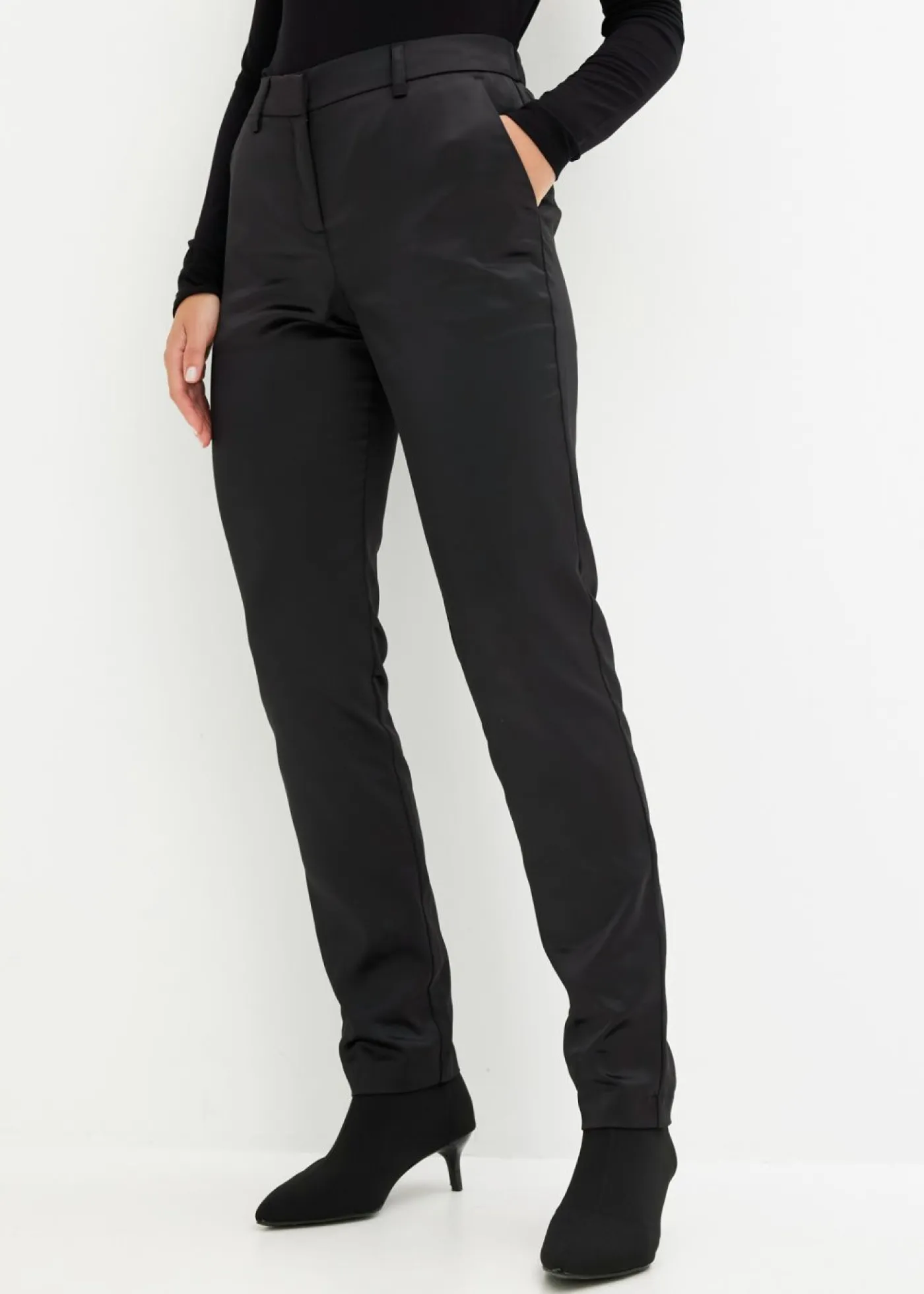 New Pantalón de traje de satén fino Mujer Pantalones|Tallas Pequeñas